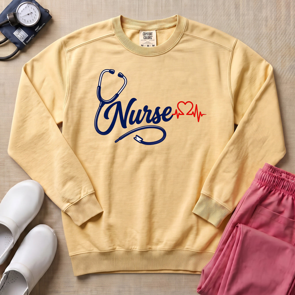 Minimalist Stethoscope Heartbeat Nurse Gift Sweatshirt - Butter Comfort Colors Sweatshirt | HugTee