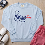 Minimalist Stethoscope Heartbeat Nurse Gift Sweatshirt - Chambray Comfort Colors Sweatshirt | HugTee