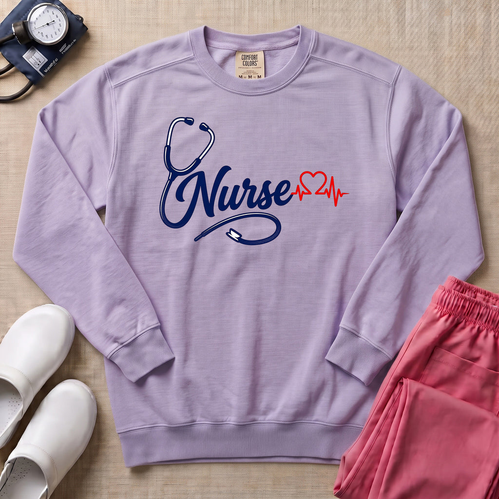 Minimalist Stethoscope Heartbeat Nurse Gift Sweatshirt - Orchid Comfort Colors Sweatshirt | HugTee