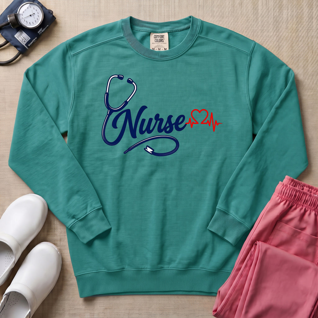 Minimalist Stethoscope Heartbeat Nurse Gift Sweatshirt - Seafoam Comfort Colors Sweatshirt | HugTee