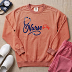 Minimalist Stethoscope Heartbeat Nurse Gift Sweatshirt - Terracotta Comfort Colors Sweatshirt | HugTee