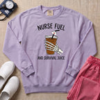 Nurse Fuel And Survival Juice Skeleton Coffee Night Shift Sweatshirt - Orchid Comfort Colors Sweatshirt | HugTee