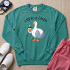 Funny Off To A Birth Duck Coffee L&D Doula Sweatshirt - Seafoam Comfort Colors Sweatshirt | HugTee