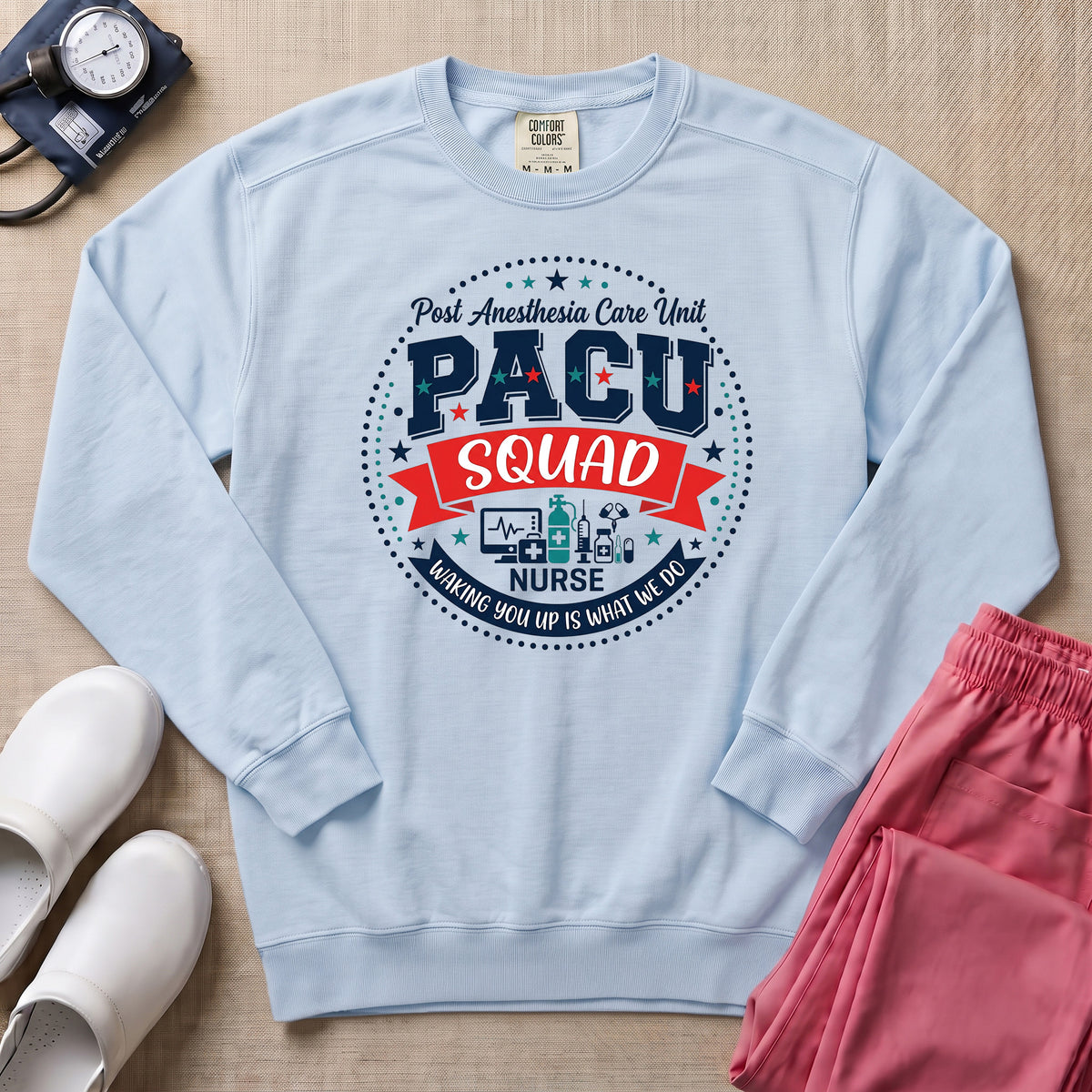 PACU Squad Post Anesthesia Care Unit Nurse Sweatshirt - Chambray Comfort Colors Sweatshirt | HugTee