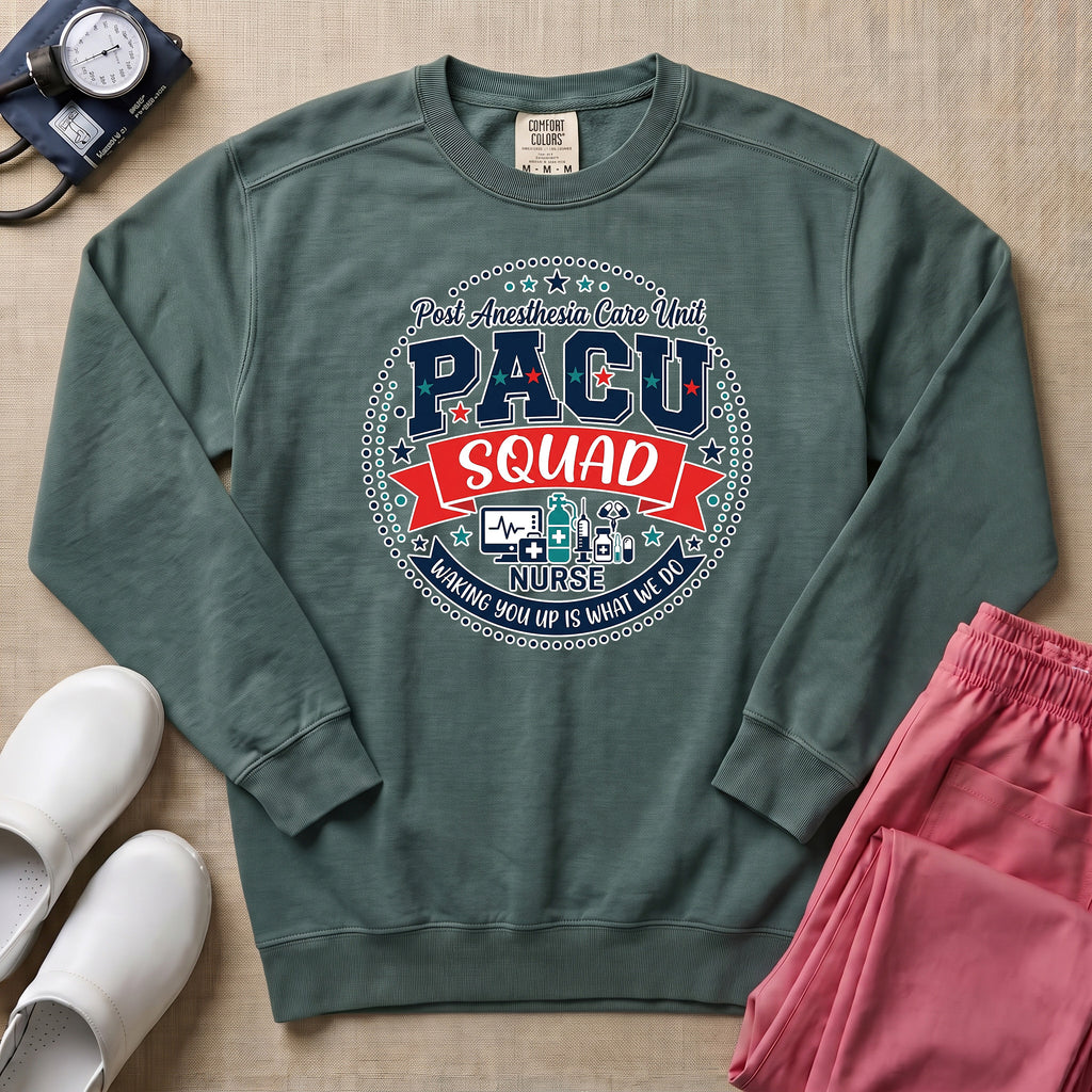 PACU Squad Post Anesthesia Care Unit Nurse Sweatshirt - Blue Spruce Comfort Colors Sweatshirt | HugTee