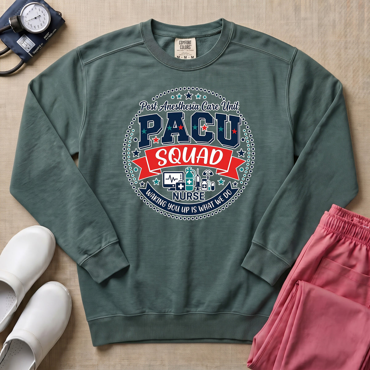 PACU Squad Post Anesthesia Care Unit Nurse Sweatshirt - Blue Spruce Comfort Colors Sweatshirt | HugTee