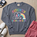 Patiently Waiting For 10 CM Rainbow L&D Nurse Midwife Sweatshirt - Blue Jean Comfort Colors Sweatshirt | HugTee