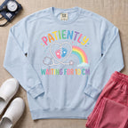 Patiently Waiting For 10 CM Rainbow L&D Nurse Midwife Sweatshirt - Chambray Comfort Colors Sweatshirt | HugTee