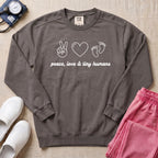Peace Love & Tiny Humans L&D and NICU Nurse Sweatshirt - Pepper Lifestyle Hero Mockup | HugTee