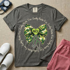 A graphic for a Neonatal Intensive Care Unit featuring a green camouflage bow with a stethoscope dangling from the bottom, a green heart in the center reading 'NICU', and the phrase 'One Lucky Nurse' repeating in a circle around the design.