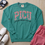Floral PICU Pediatric Intensive Care Unit Nurse Sweatshirt - Seafoam Comfort Colors Sweatshirt | HugTee
