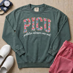 Floral PICU Pediatric Intensive Care Unit Nurse Sweatshirt - Blue Spruce Comfort Colors Sweatshirt | HugTee