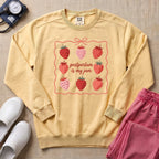 Postpartum Is My Jam Strawberry Coquette Nurse Sweatshirt - Butter Comfort Colors Sweatshirt | HugTee