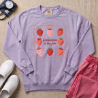 Postpartum Is My Jam Strawberry Coquette Nurse Sweatshirt - Orchid Comfort Colors Sweatshirt | HugTee
