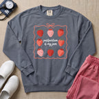 Postpartum Is My Jam Strawberry Coquette Nurse Sweatshirt - Blue Jean Comfort Colors Sweatshirt | HugTee
