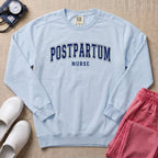 Classic Collegiate Postpartum Nurse Sweatshirt - Chambray Comfort Colors Sweatshirt | HugTee