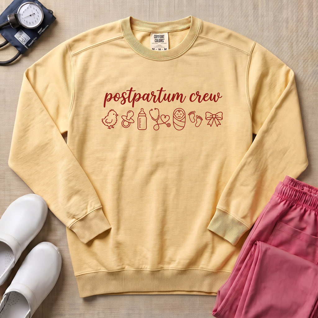 Postpartum Crew Minimalist Icon Nurse Sweatshirt - Butter Comfort Colors Sweatshirt | HugTee