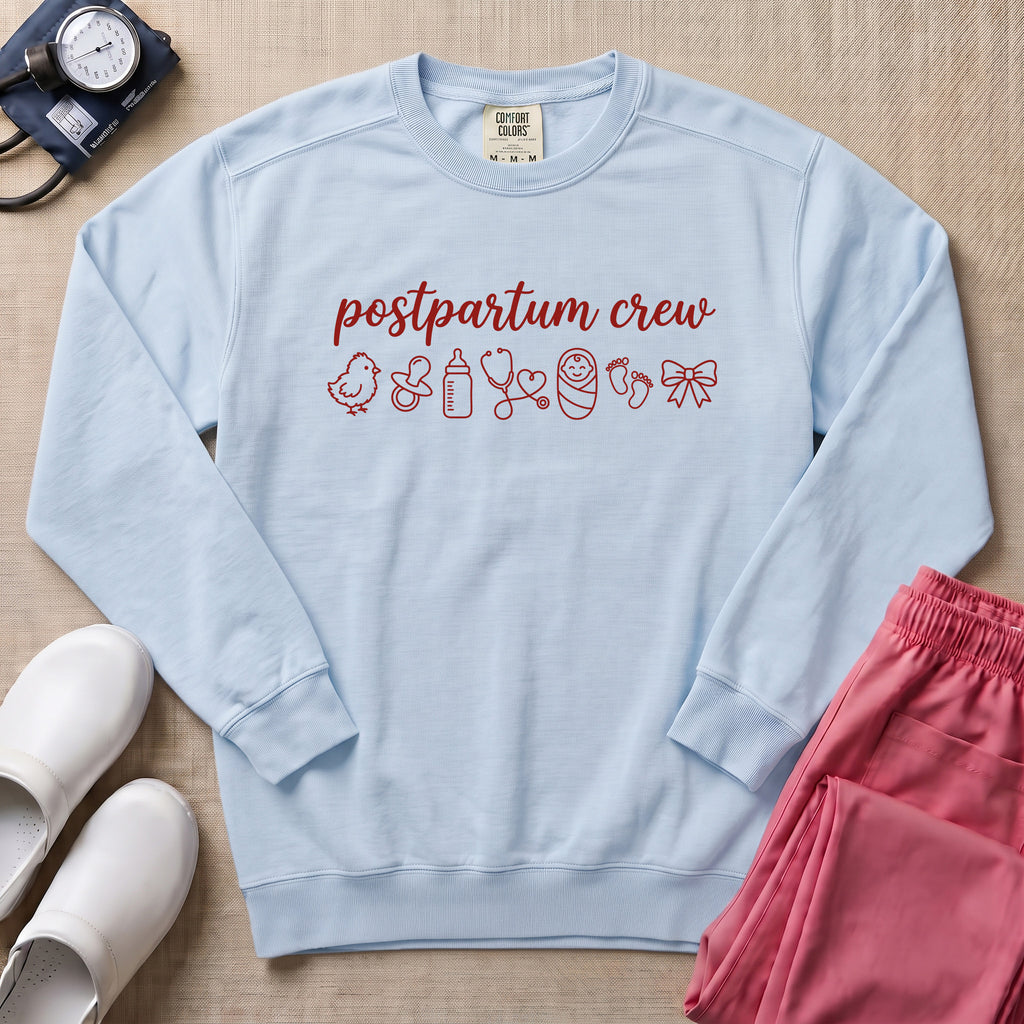 Postpartum Crew Minimalist Icon Nurse Sweatshirt - Chambray Comfort Colors Sweatshirt | HugTee