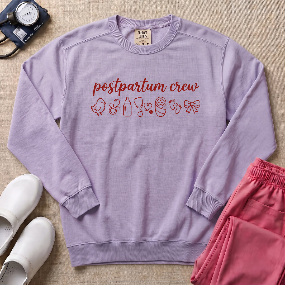 Postpartum Crew Minimalist Icon Nurse Sweatshirt - Orchid Comfort Colors Sweatshirt | HugTee