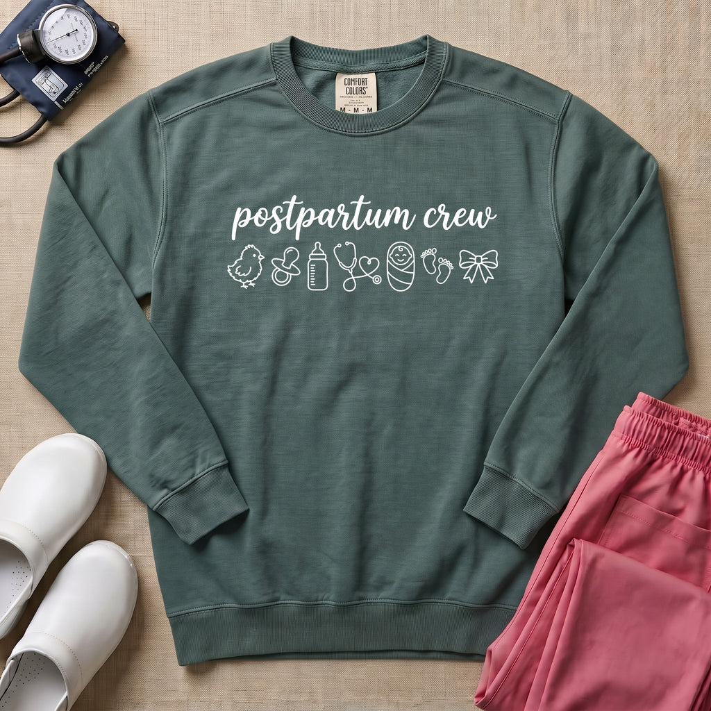 Postpartum Crew Minimalist Icon Nurse Sweatshirt - Blue Spruce Comfort Colors Sweatshirt | HugTee
