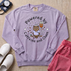 Powered By Caffeine And Chaos Night Shift Nurse Sweatshirt - Orchid Comfort Colors Sweatshirt | HugTee