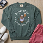 Powered By Caffeine And Chaos Night Shift Nurse Sweatshirt - Blue Spruce Comfort Colors Sweatshirt | HugTee