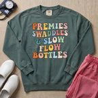 Premies Swaddles & Slow Flow Bottles Retro NICU Sweatshirt - Blue Spruce Comfort Colors Sweatshirt | HugTee