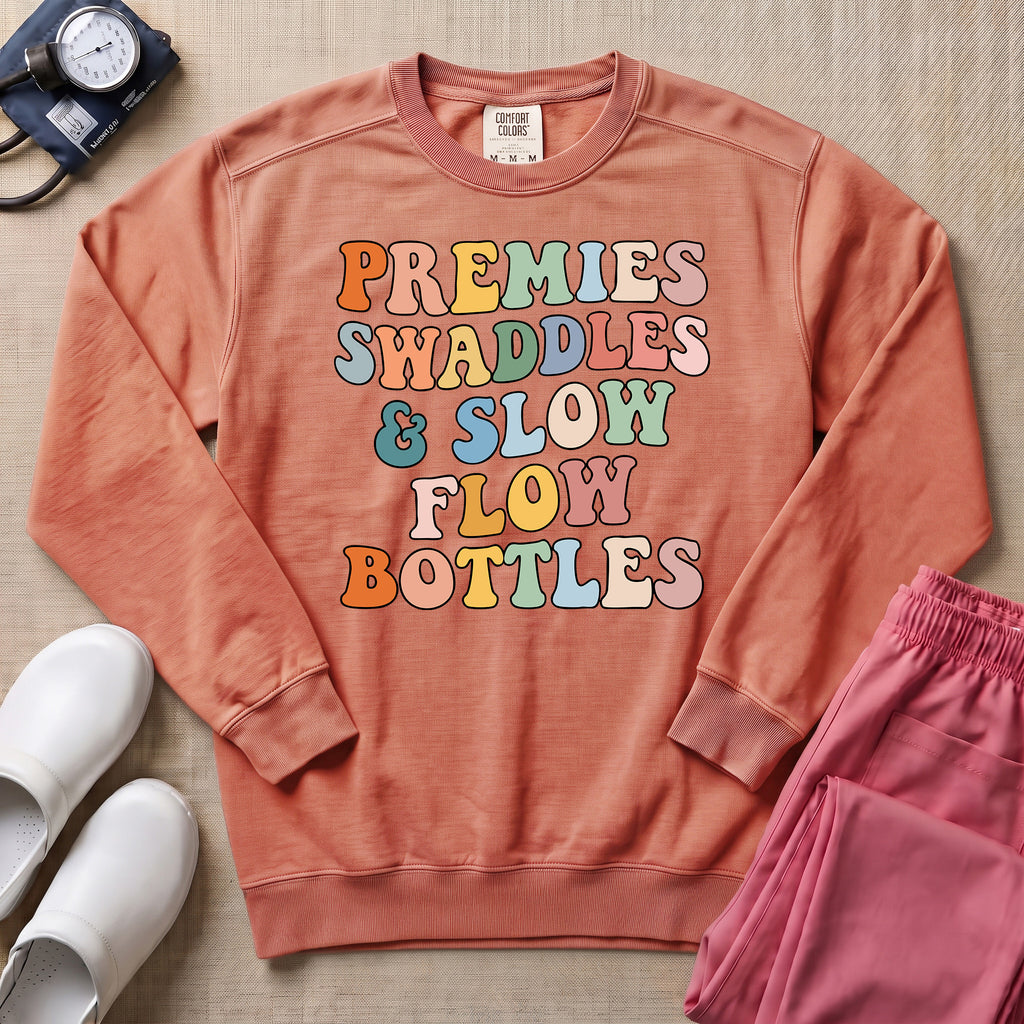 Premies Swaddles & Slow Flow Bottles Retro NICU Sweatshirt - Terracotta Comfort Colors Sweatshirt | HugTee