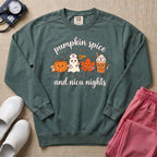 Cute Pumpkin Spice and NICU Nights Fall Night Shift Nurse Sweatshirt - Blue Spruce Comfort Colors Sweatshirt | HugTee