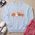 Cute Pumpkin Spice and NICU Nights Fall Night Shift Nurse Sweatshirt - Chambray Comfort Colors Sweatshirt | HugTee