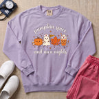Cute Pumpkin Spice and NICU Nights Fall Night Shift Nurse Sweatshirt - Orchid Comfort Colors Sweatshirt | HugTee