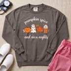 Cute Pumpkin Spice and NICU Nights Fall Night Shift Nurse Sweatshirt - Pepper Lifestyle Hero Mockup | HugTee