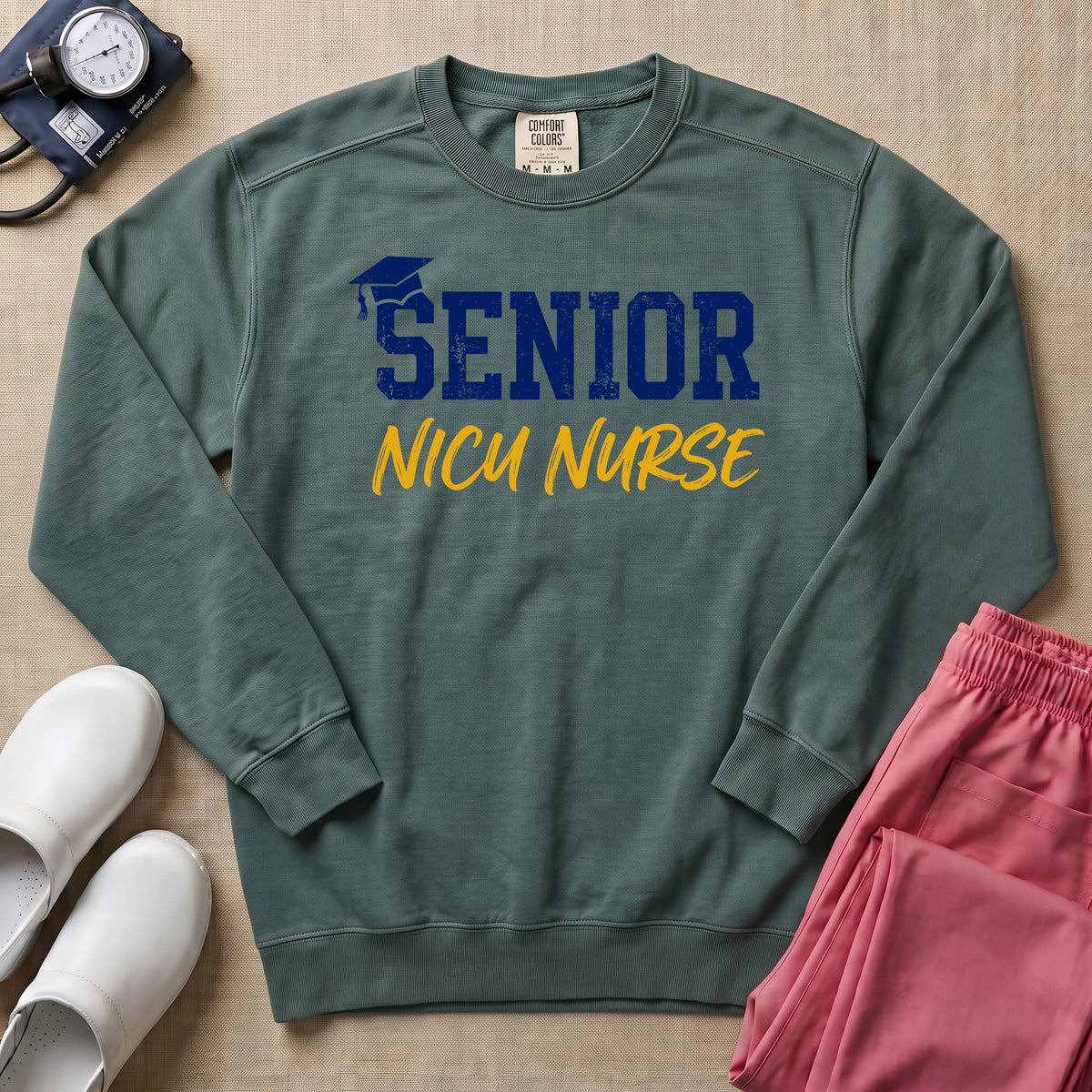 Senior NICU Nurse Collegiate Sweatshirt - Blue Spruce Comfort Colors Sweatshirt | HugTee