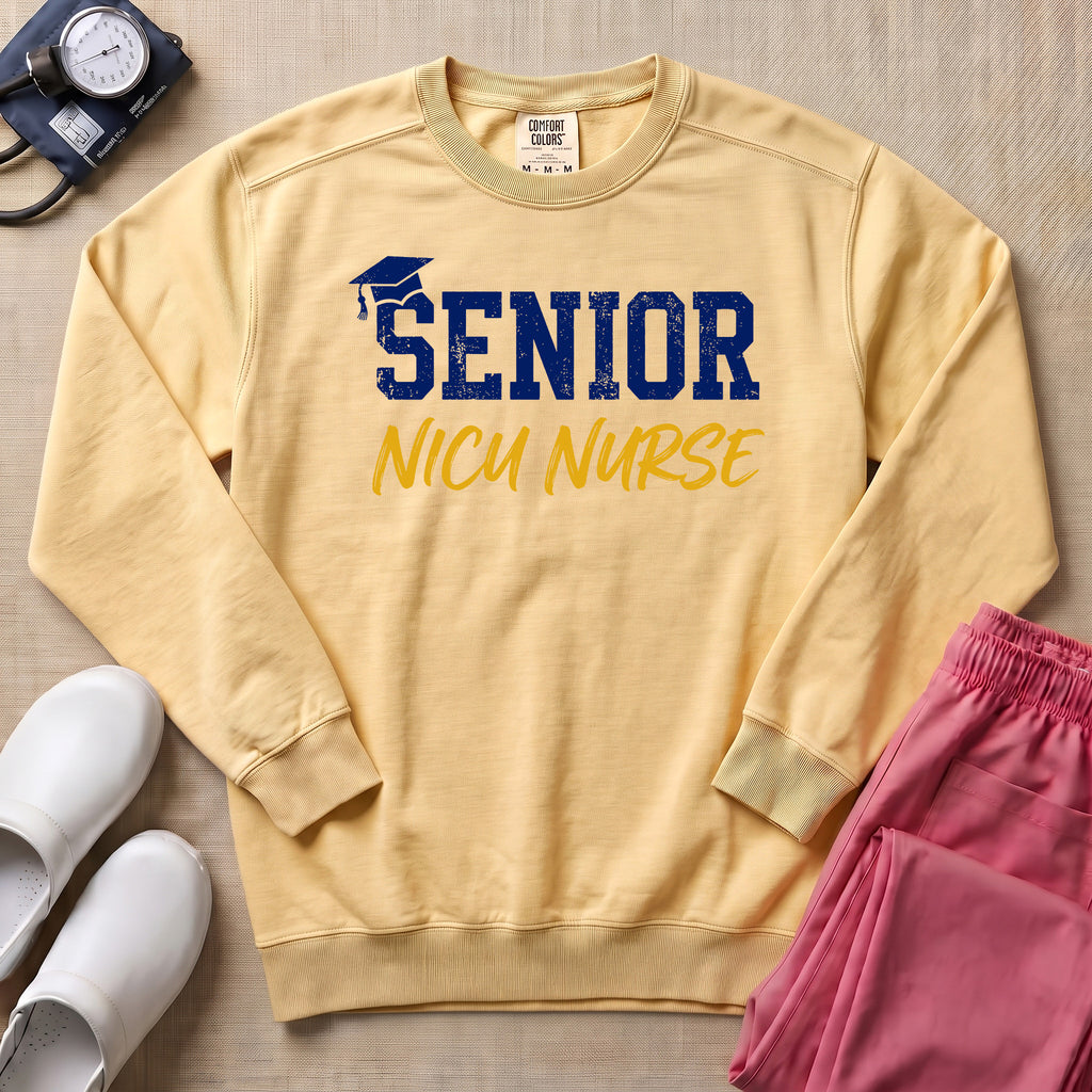 Senior NICU Nurse Collegiate Sweatshirt - Butter Comfort Colors Sweatshirt | HugTee