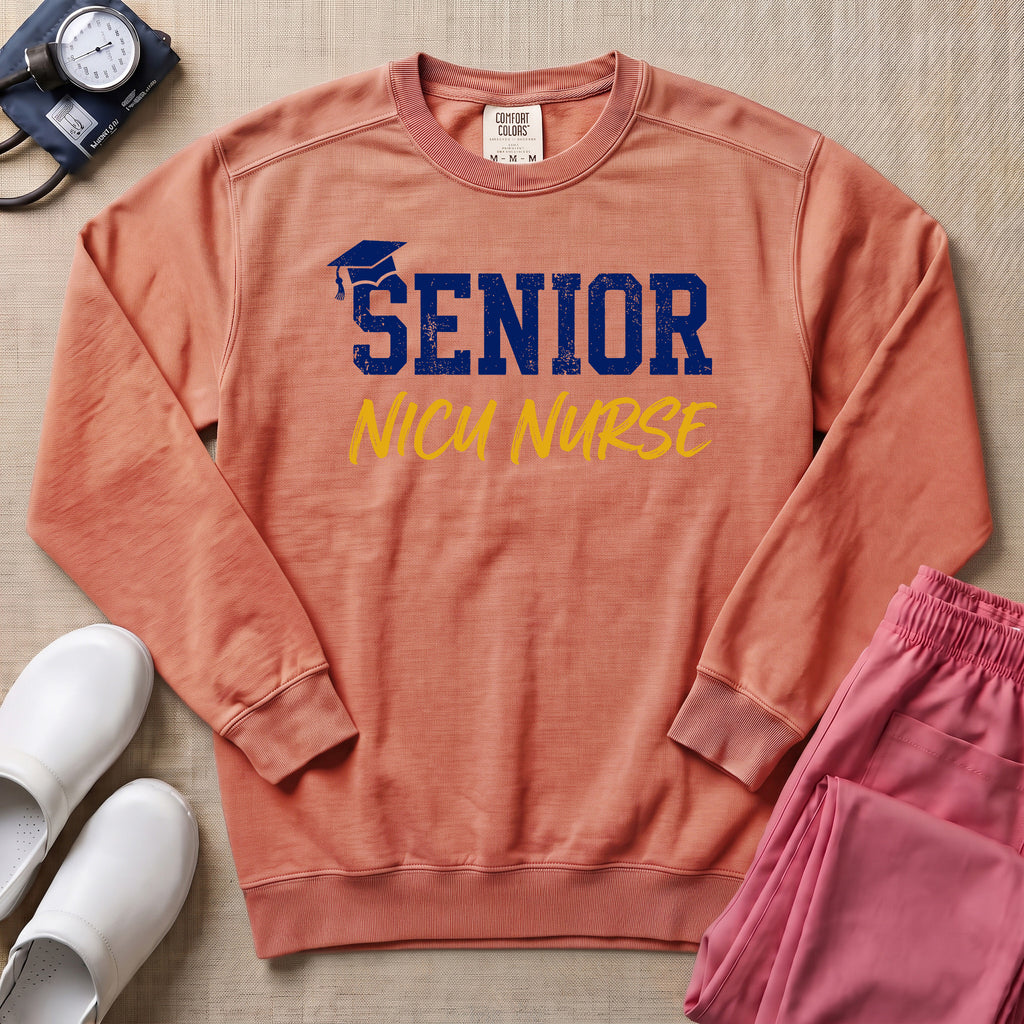 Senior NICU Nurse Collegiate Sweatshirt - Terracotta Comfort Colors Sweatshirt | HugTee