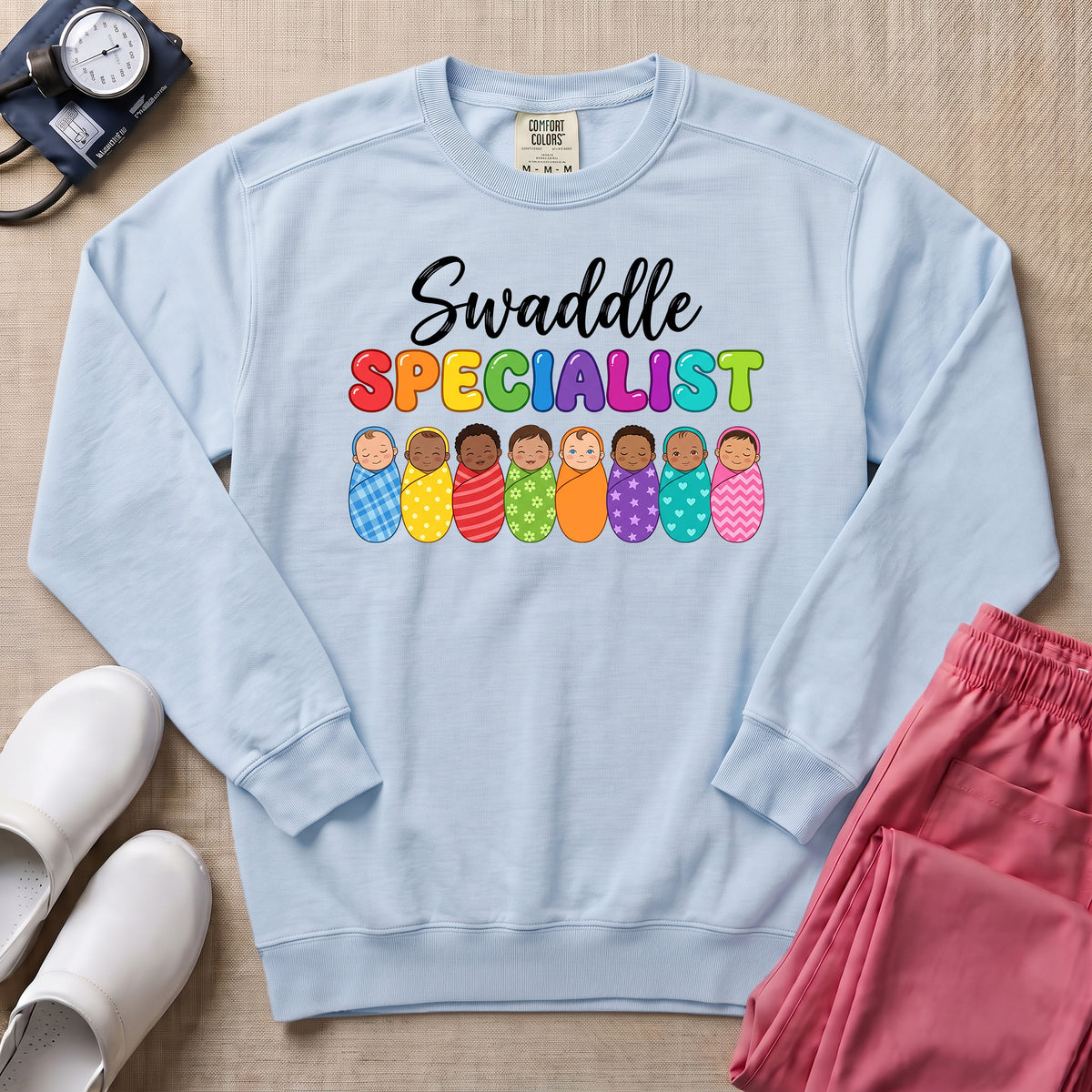 Swaddle Specialist L&D and NICU Nurse Sweatshirt - Chambray Comfort Colors Sweatshirt | HugTee