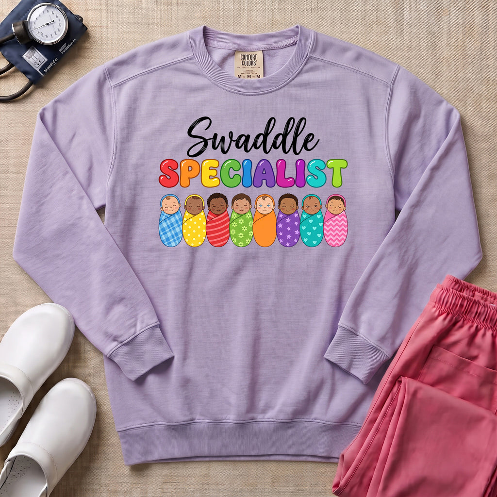 Swaddle Specialist L&D and NICU Nurse Sweatshirt - Orchid Comfort Colors Sweatshirt | HugTee