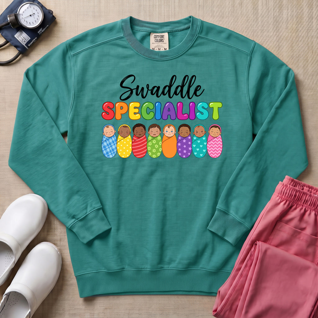 Swaddle Specialist L&D and NICU Nurse Sweatshirt - Seafoam Comfort Colors Sweatshirt | HugTee
