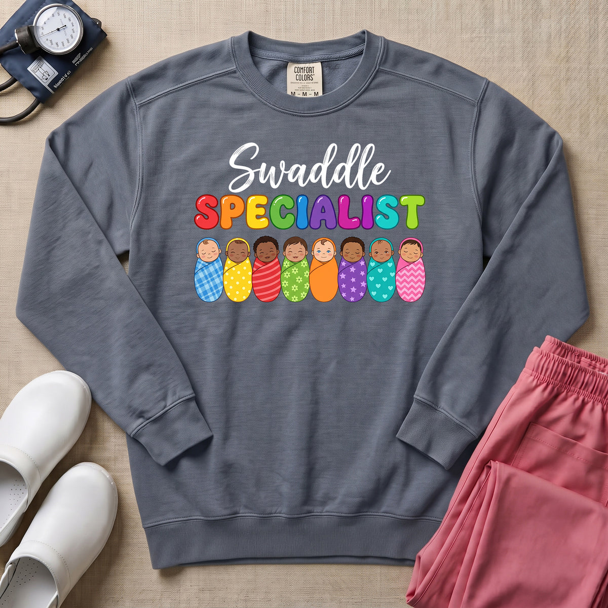Swaddle Specialist L&D and NICU Nurse Sweatshirt - Blue Jean Comfort Colors Sweatshirt | HugTee