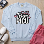 Team PICU Pediatric Nurse Sweatshirt - Chambray Comfort Colors Sweatshirt | HugTee