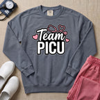 Team PICU Pediatric Nurse Sweatshirt - Blue Jean Comfort Colors Sweatshirt | HugTee