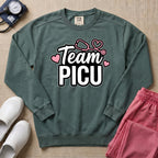 Team PICU Pediatric Nurse Sweatshirt - Blue Spruce Comfort Colors Sweatshirt | HugTee