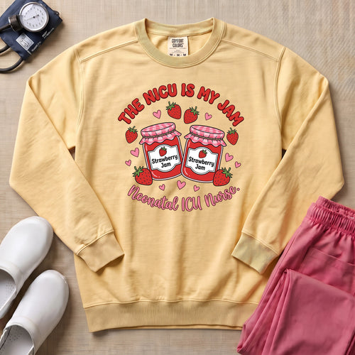 The NICU Is My Jam Retro Strawberry Nurse Sweatshirt