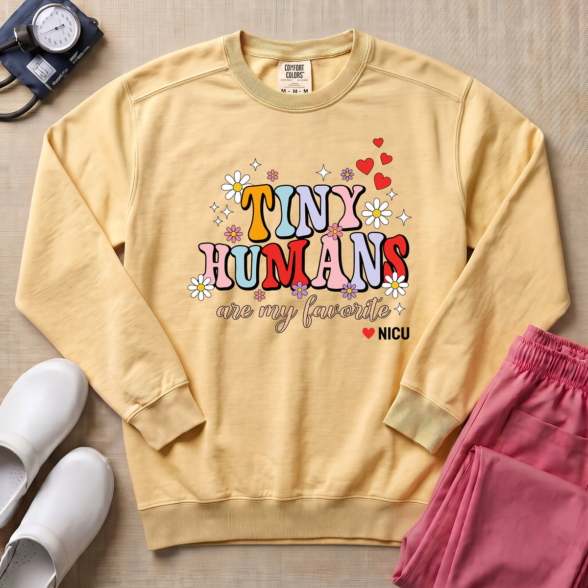 Tiny Humans Are My Favorite Retro NICU Nurse Sweatshirt - Butter Comfort Colors Sweatshirt | HugTee
