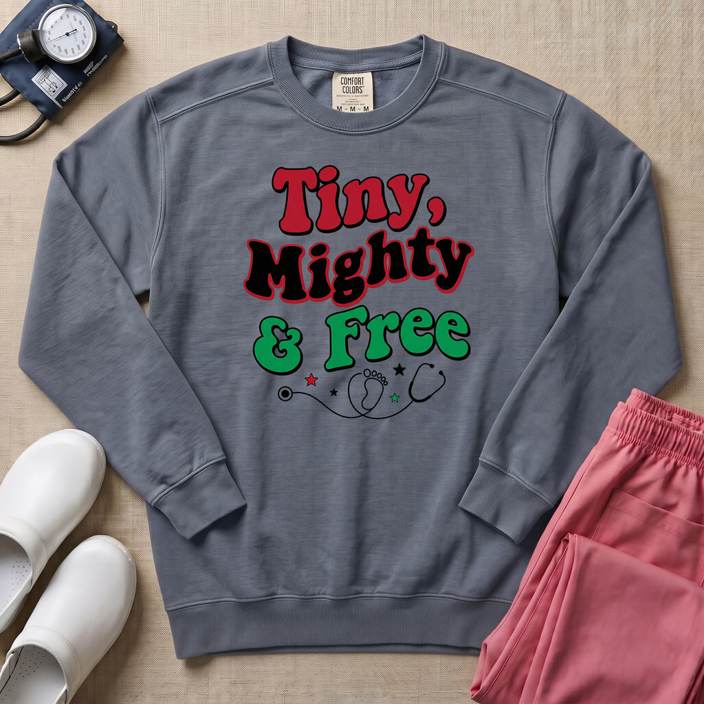 Tiny Mighty And Free Juneteenth NICU Nurse Sweatshirt - Blue Jean Comfort Colors Sweatshirt | HugTee
