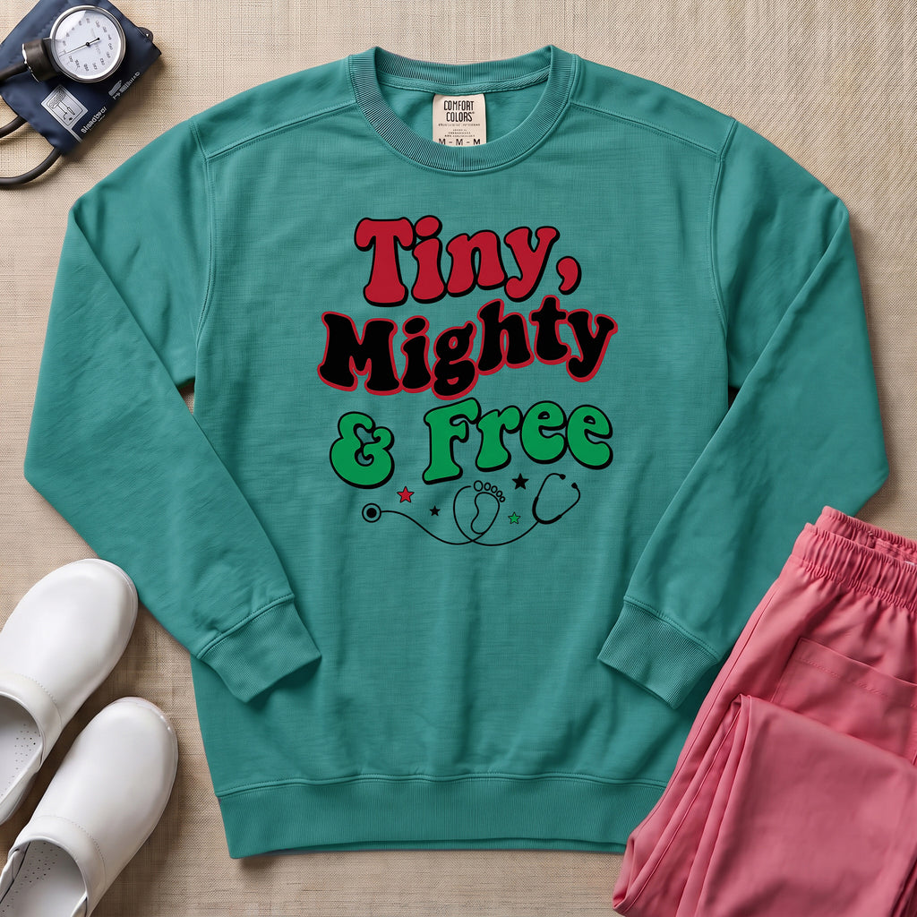 Tiny Mighty And Free Juneteenth NICU Nurse Sweatshirt - Seafoam Comfort Colors Sweatshirt | HugTee