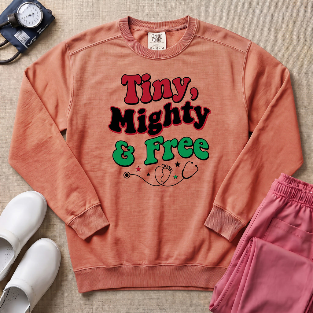 Tiny Mighty And Free Juneteenth NICU Nurse Sweatshirt - Terracotta Comfort Colors Sweatshirt | HugTee