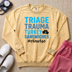 Funny Triage Trauma Turkey Sandwiches ER Nurse Sweatshirt - Butter Comfort Colors Sweatshirt | HugTee