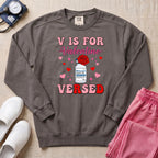 Funny V Is For Versed Midazolam ER ICU Nurse Valentine's Day Sweatshirt - Pepper Lifestyle Hero Mockup | HugTee
