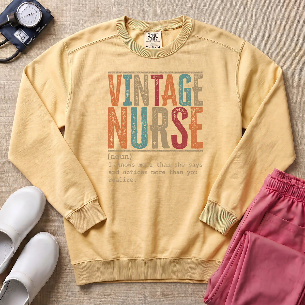 Retro Vintage Nurse Definition Sweatshirt - Butter Comfort Colors Sweatshirt | HugTee